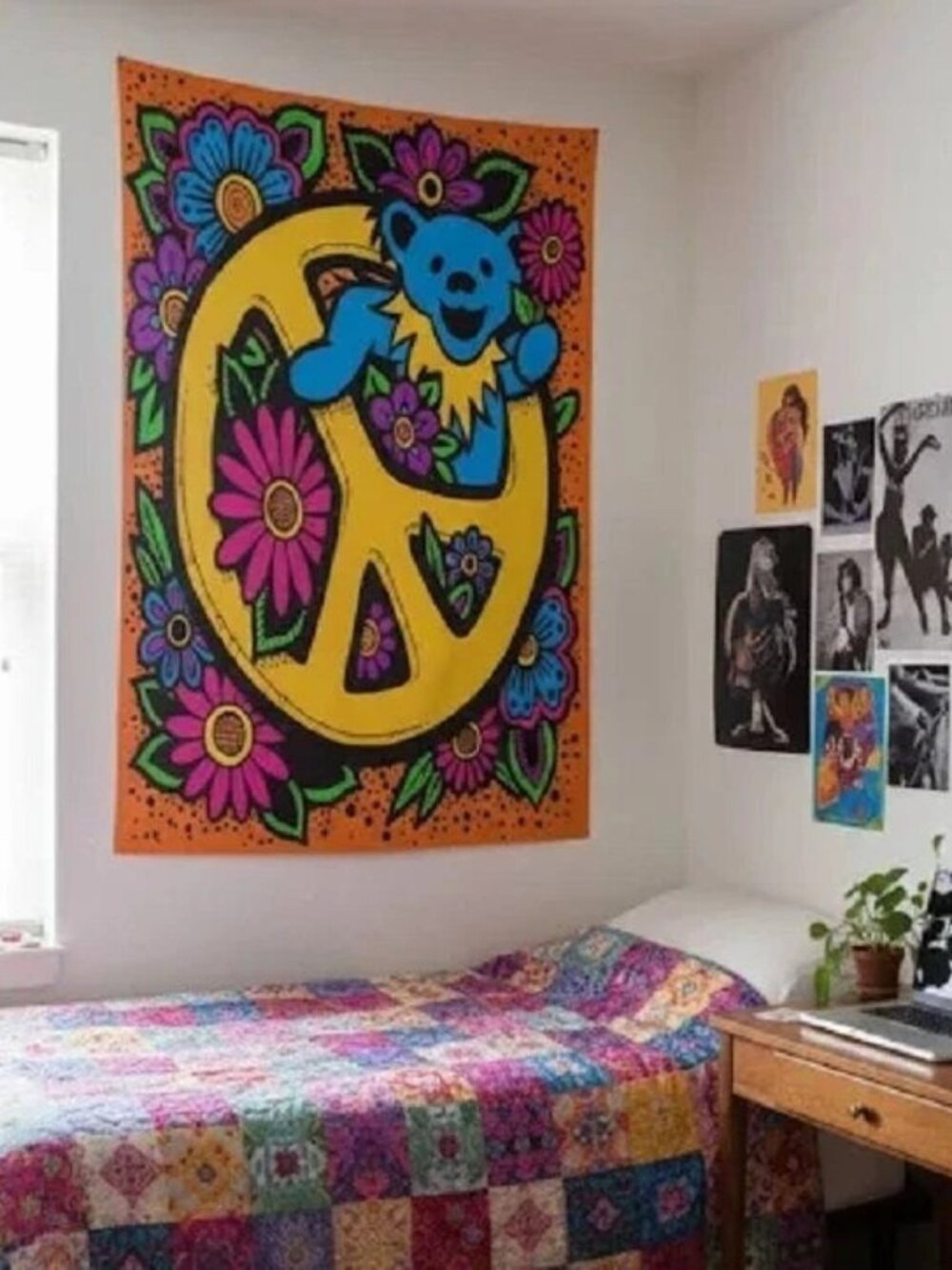 Grateful Dead 3D Peace Bear Tapestry ~ 60" x 90" ~ w/Corner Loops ~ Brand New!